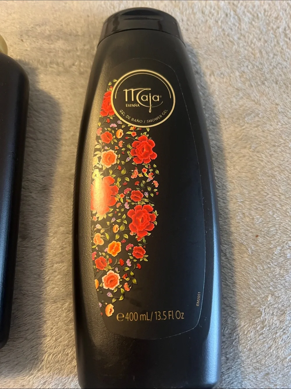 Maja Red Floral Shower Gel - Black Bottle and perfumed talcum powder